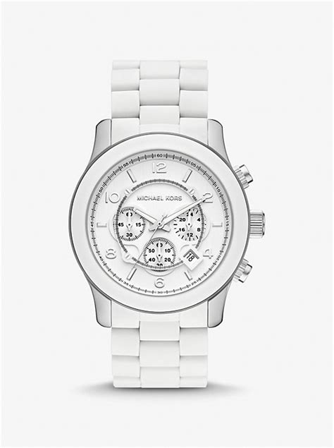 white watch michael kors|oversized runway white tone watch.